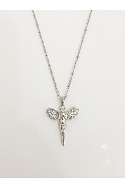 Flow Zircon Stone Angel Pendant Women's Silver Color Steel Chain Stylish Jewe...