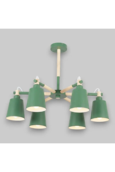 OEM Forest Green Ceiling Chandelier 6xE27 (Metal and Wood Structure, Adjustab...
