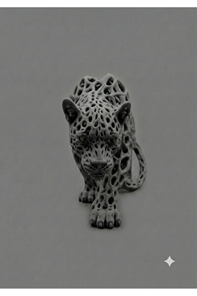 Noor Ajur Desenli Leopar Heykeli, 3D Baskı Panter Figürü, Geometrik Leopar Ma...