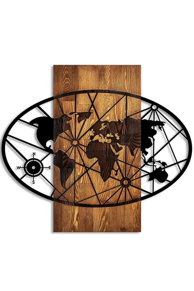 OEM Wallity wall decor map, wood/metal, 62x57 cm, wood 3cm + metal 1.5mm, bro...