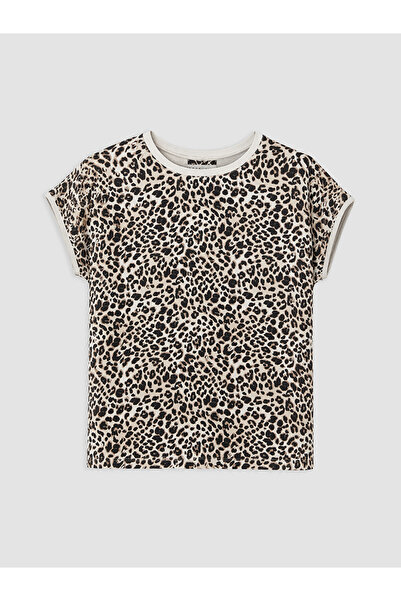 LC Waikiki Tricou de damă cu imprimeu leopard și guler rotund