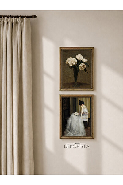 HOME DEKORİSTA Σετ 2 τεμαχίων ζωγραφικής χωρίς γυαλί με vintage πλαίσιο, ζωγρ...