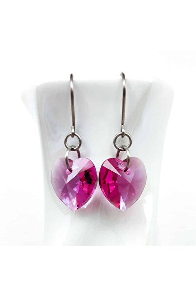 Migati Cercei titan cu inimioare Swarovski Fuchsia