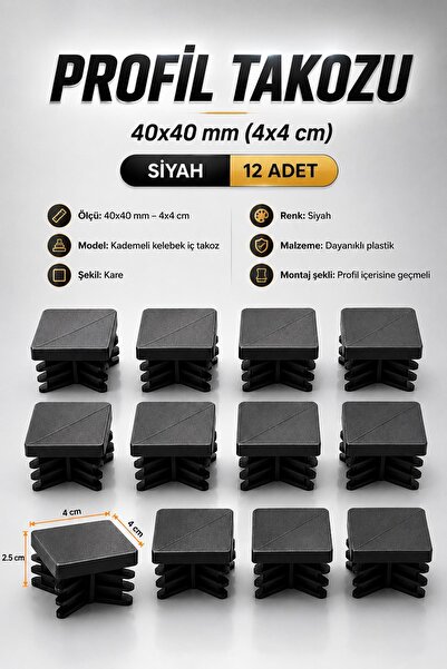NZB 12 Adet Kademeli İç Kelebek Profil Takozu (40x40 mm) Kare Masa Sandalye S...
