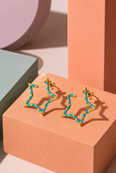 Zundesilver Turquoise Enamel Large Star Earrings