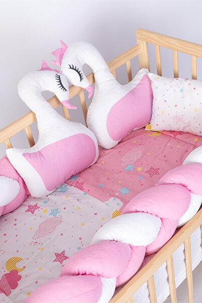Jasmin Bebe Home Bebek Uyku Seti, Örgü Korumalı, Kuğu Yastık, 6 Parça