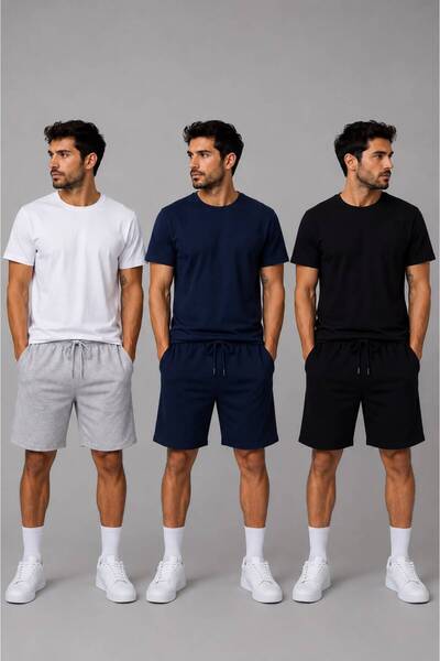 HRM COLLECTİVE 3 ADET SİYAH+GRİ+LACİVERT ŞORT