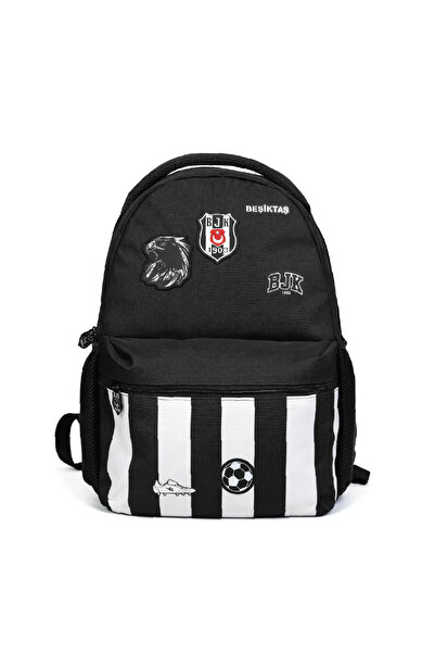 Beşiktaş حقيبة مدرسية بنمط كرة القدم مع شعار النسر المرخص - حقيبة ظهر سوداء ل...