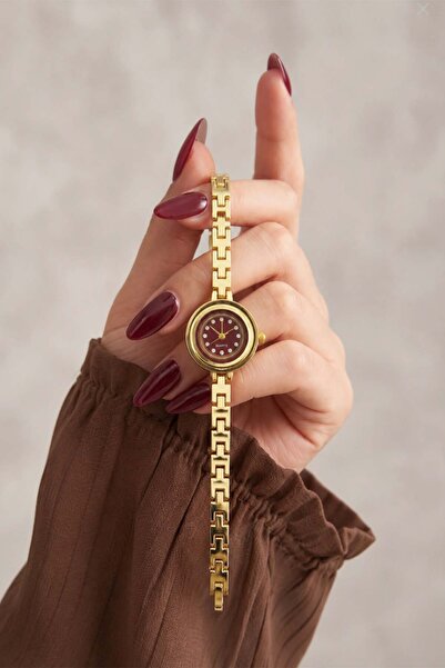 GANYMET Mi̇sse Burgundy Dial Gold Women's Wristwatch |   Vintage Minimal Desi...