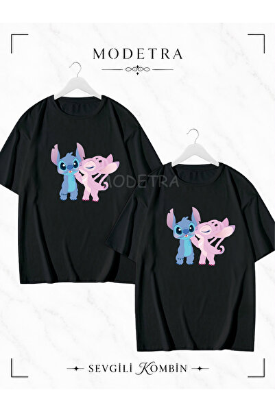 Modetra Women's and Men's Angel and Lilo Stitch Front Printed Lover Couple Co...