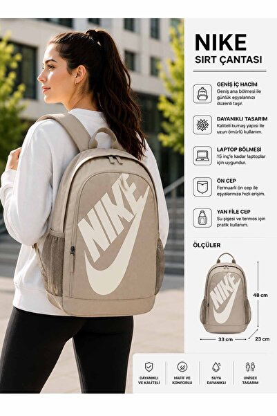 Nike Unisex Sırt Çantası Bej 33x48x23 cm Günlük Okul Spor Seyahat Laptop Bölmeli