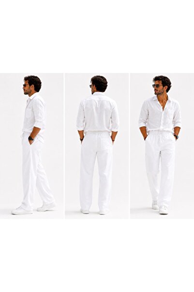Genel Markalar BEYAZ BAGGY İNCE LİKRALI PANTOLON