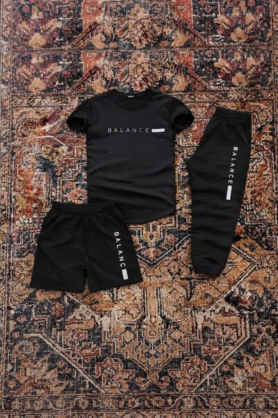 NO 601 Men's Black Balance Printed Oval Slimfit Tshirt - Black Shorts - Black...