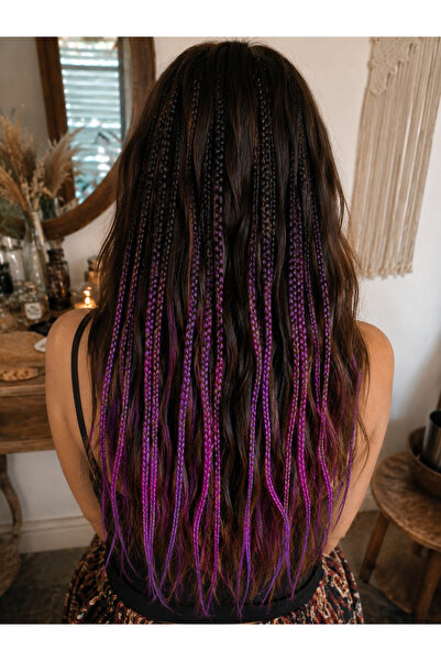 YASEMİN KAPLAN 15-Piece Black Purple Ombre Braided Hair Clips with Flat and D...