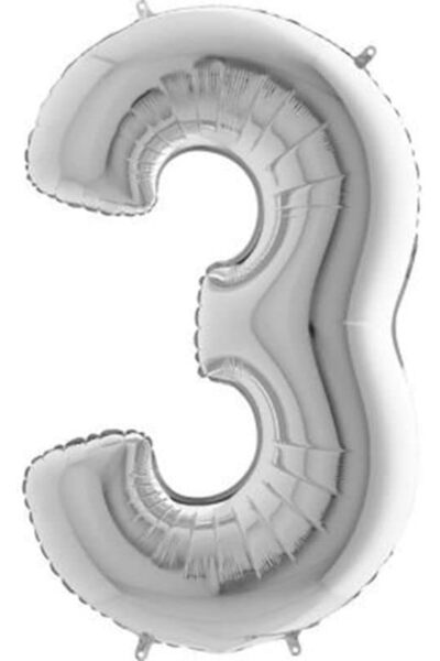 Yıldızan Albemo 3 Number 16 Inch Silver Color Foil Balloon 36 cm (Silver) 888483