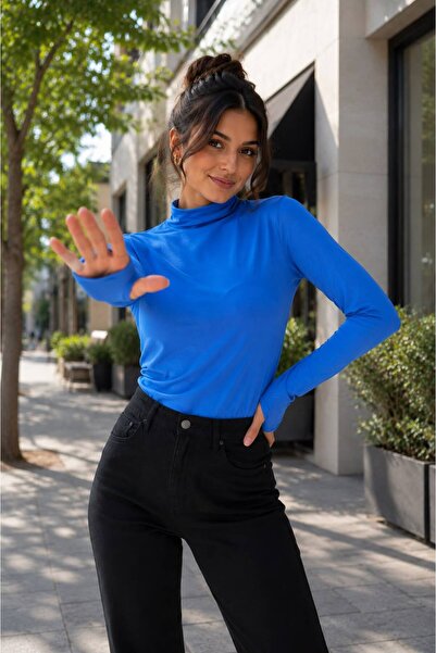 THEBEK Women's Fingerless Bodywear with Finger Loop, High Quality Turtleneck