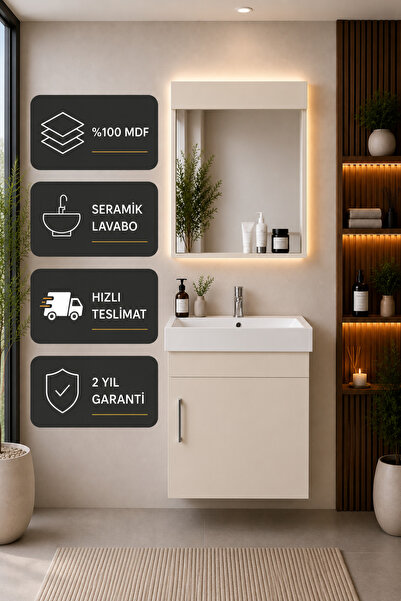 ICON BANYO Luzia 50 Cm Banyo Dolabı Seti ( %100 Mdf + Seramik Lavabolu + Ayna...