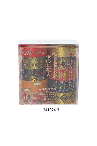 Choice3 241024-3 مجموعة من 10 لفات شريط واشي بنقش زهور الكرز، شريط زخرفي ذهبي...