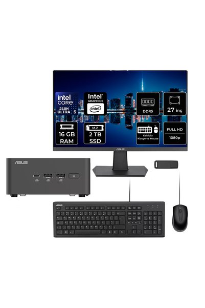 ASUS NUC 15 Pro Tall Intel Core 5-210H 16GB RAM 2TB SSD 27" Full HD Monitör FreeDOS RNUC15CRHC500002P709 Mini Masaüstü Bilgisayar + PER4 USB BELLEK