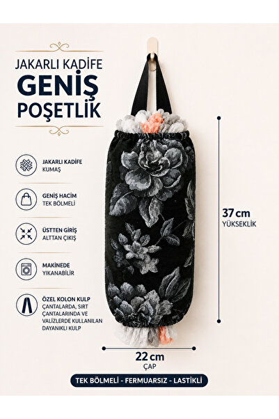 HANK TİCARET Geniş Jakarlı Kadife Poşetlik Daha Çok Poşet Geniş İç Hacim 22x3...