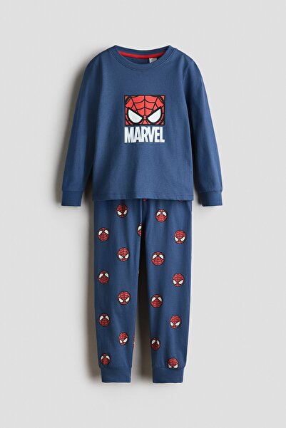 H&M Pamuklu ve Baskılı Pijama Takımı