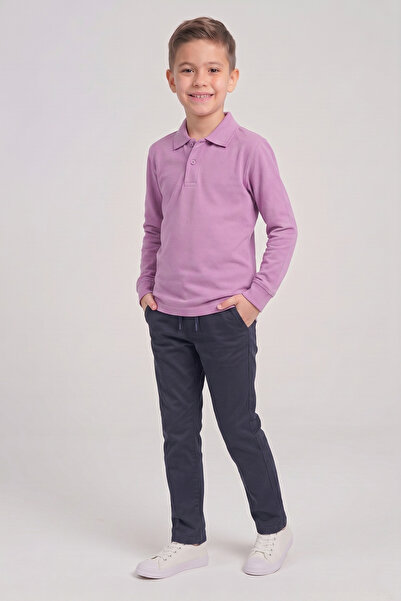 nacar çarşı Boy's Lilac Long Sleeve Polo Neck T-Shirt Navy Blue Ribbed Waist ...