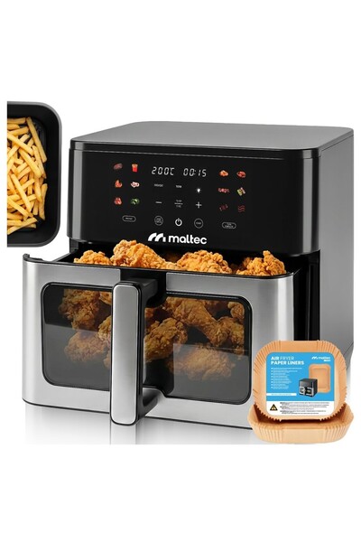 MalTec Friteuza AirFryer, negru, 2000W, 10 litri, gateste fara ulei, 12 progr...
