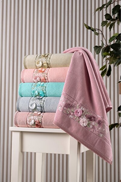 Fiesta Kadife Dual Bordür 3D Nakışlı %100 Pamuk 6 Adet 50x90 cm El Yüz Havlus...