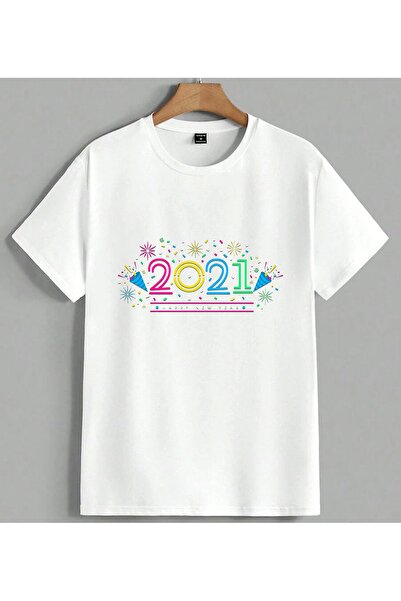 ELFERA New Year's Celebration Design Printed Unisex Oversize T-Shirt White