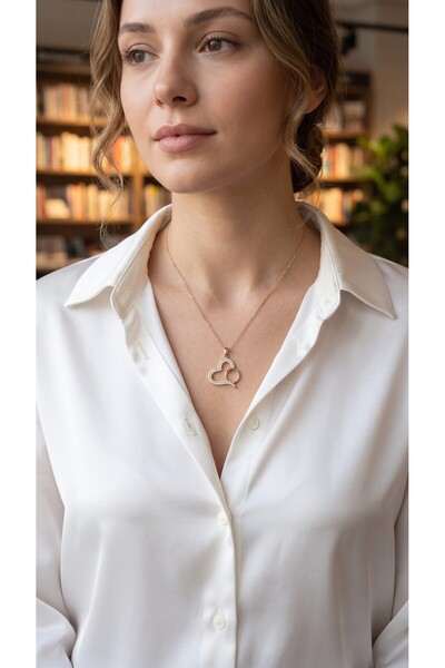 Mega Bazaar 316L Steel Chain Gold Color Heart Necklace with Zircon Stone and ...