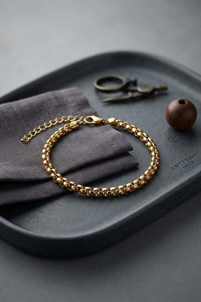 Inure Jewelry 316L Steel Gold Color Box Chain Model Men's Bracelet