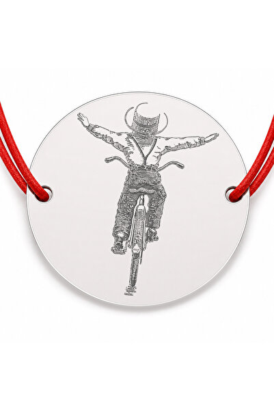 Simoshop Brățară argint 925 cu bănuț biciclist, șnur reglabil — cadou
