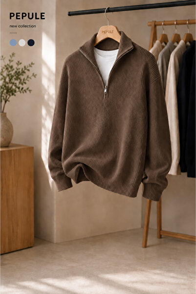 oneoff Men's Premium Half-Zip Ribbed Knit Sweater