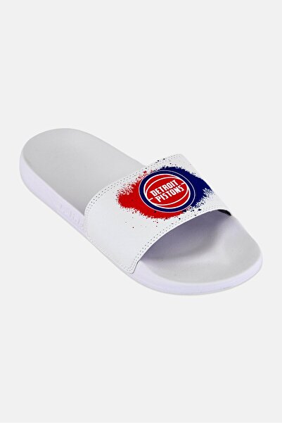 iSlide Kids Boy Detroit Pistons Spray Paint Logo Slip On Slides, White