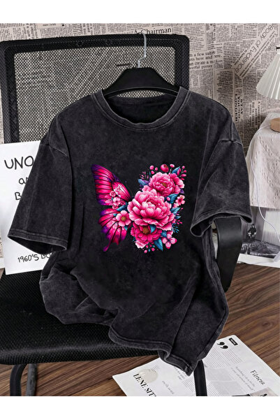 Pink Sky Unisex Oversize Vintage Washed Street Style Μόδα του δρόμου Βαμβακερ...