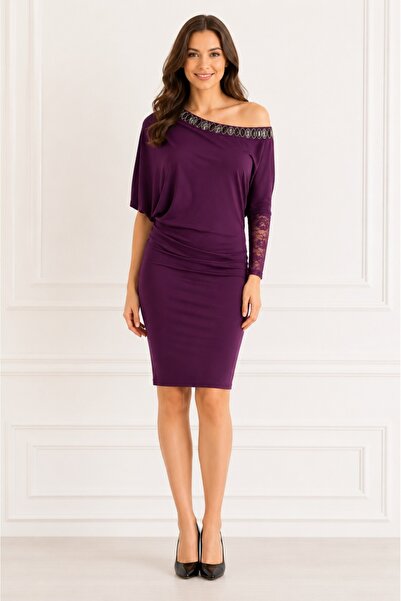 OEM Rochie sofisticata, usor asimetrica, mulata, in nuanta de mov