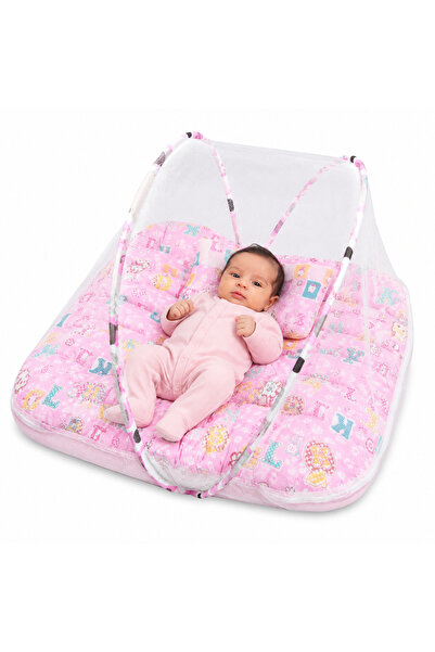 Generic Brand Portable Newborn Mattress with Mosquito Net and Pillow, Pink Color