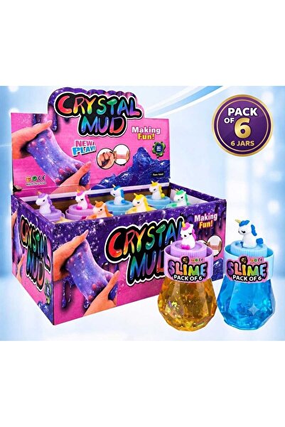 CRYSTAL طين جالاكسي سلايم مع تعليقة يونيكورن - عبوة من 6 برطمانات