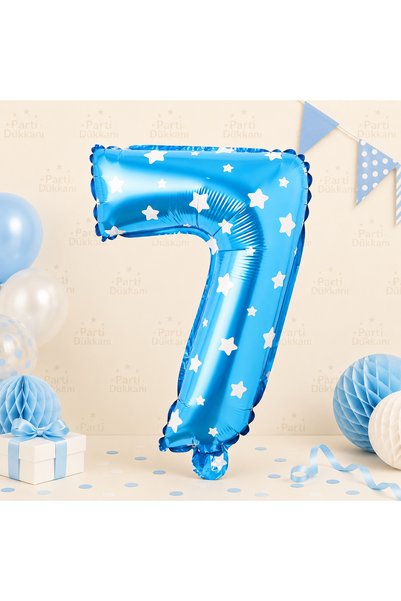 Parti Dükkanı 16 Inch 36 cm Polka Dot Blue 7 Number Foil Balloon Birthday Age...