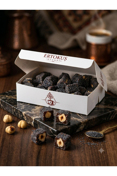 Ertokuş Efendi Haşhaş Kaplı Duble Fındıklı Güllü Lokum 250gr | Çifte Kavrulmu...