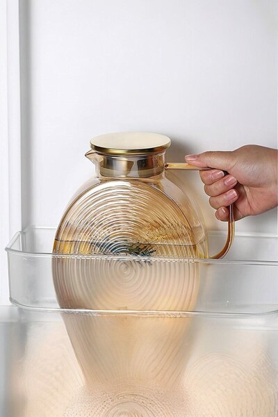 Hellomani Borosilikat Cam Amber Salyangoz Desenli Sürahi 2500 Ml Buzdolabı Ka...