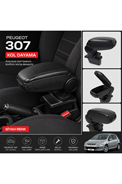 Peugeot 307 Uyumlu Siyah Deri Kol Dayama Kolçak Orta Konsol (2001-2008)