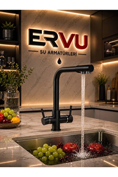 Siyah Arıtma Mutfak Bataryası | Arıtma-Sıcak-Soğuk Girişli | Pirinç Gövde | 2 Yıl Garantili