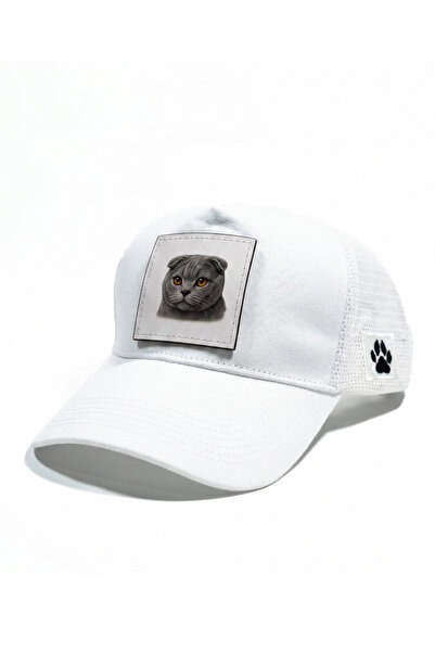 All animals Scottish Fold Cat Printed Patch Detailed Mesh Trucker Baseball Cap