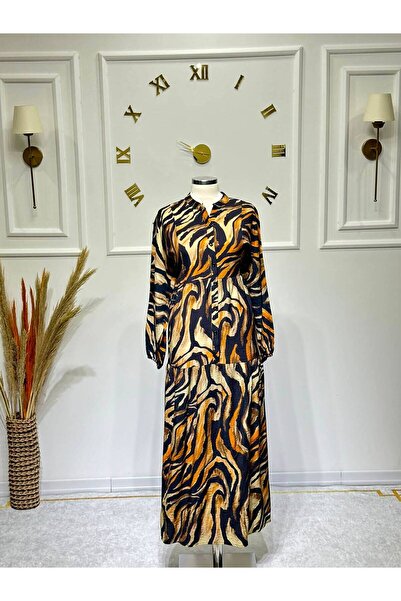 ModaMinar Women's New Season Elegant Patterned Viscose Fabric Dress with Elas...
