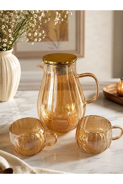 morponi Isıya Dayanıklı Amber Borosilikat Cam Sürahi Seti-1800 ml Sürahi 2 Ad...