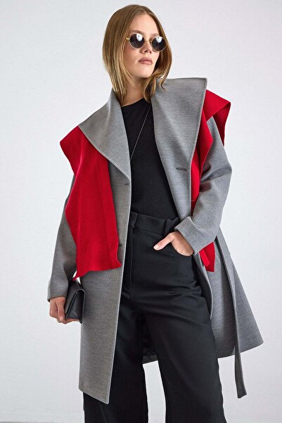 Olcay Wipes Collar Metal Buttoned Double Breasted Coat Gray 3168