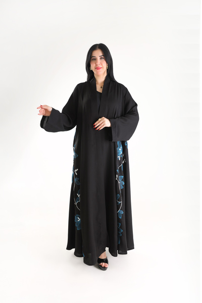 YOU ABAYA عباية همس قماش انترنت مطرز دبل كلوش | اسود