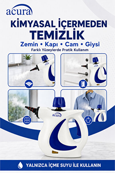 Acura AC-110 Buharlı Temizleyici – 4 Bar, 1050 W, 9 Parça Aksesuar ve Mikrofiber Bez Dahil