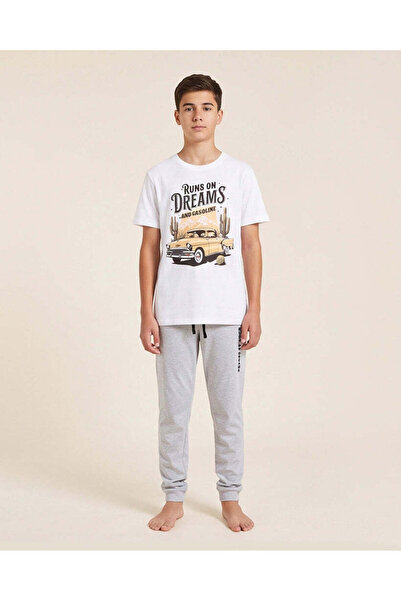 REDTAG Senior Boys White Runs On Dreams Night Suit